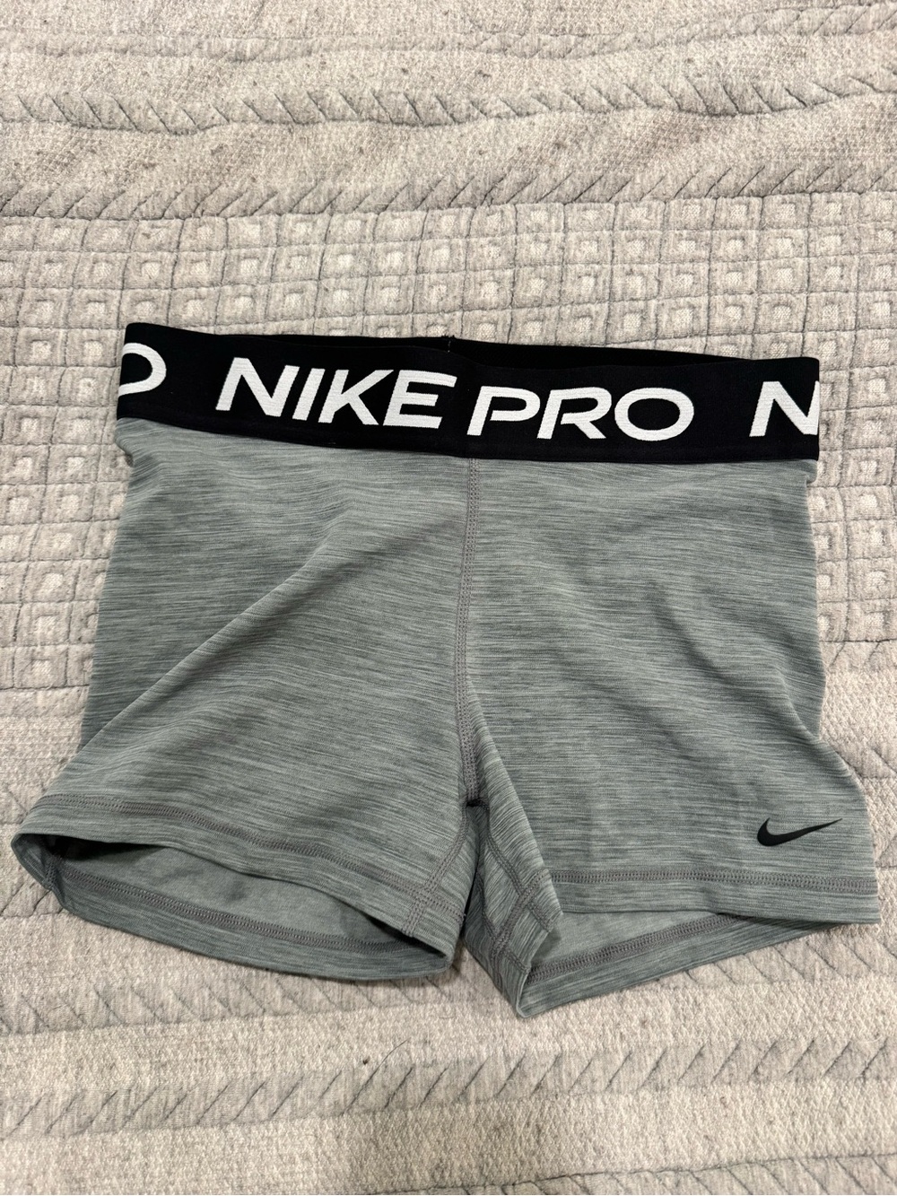 Nike Pro Light Gray Bike Shorts with Black Logo Waistband